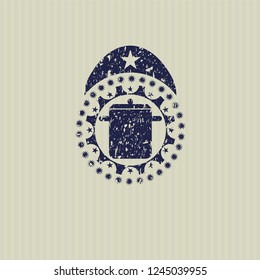 Blue cooking pot icon inside distressed rubber grunge seal