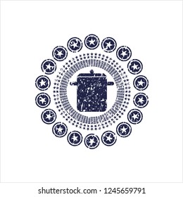 Blue cooking pot icon inside distress rubber texture