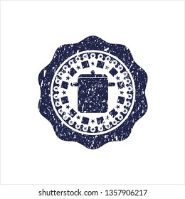 Blue cooking pot icon inside distress grunge style stamp