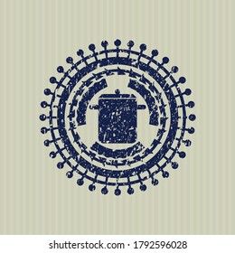 Icono de olla de cocina azul dentro de un sello de grunge angustiado. 
