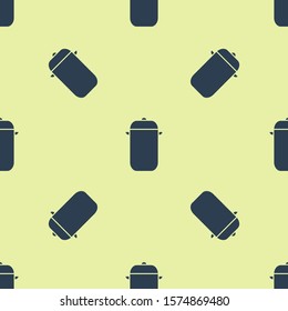 Blue Cooking pot icon isolated seamless pattern on yellow background. Boil or stew food symbol.  Vector Illustration