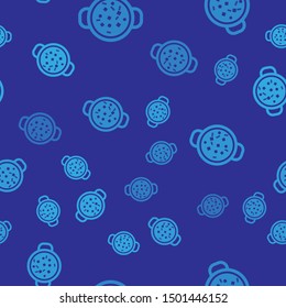 Blue Cooking soup in pot icon isolated seamless pattern on blue background. Boil or stew food symbol.  Vector Illustration