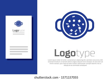 Blue Cooking soup in pot icon isolated on white background. Boil or stew food symbol. Logo design template element. Vector Illustration