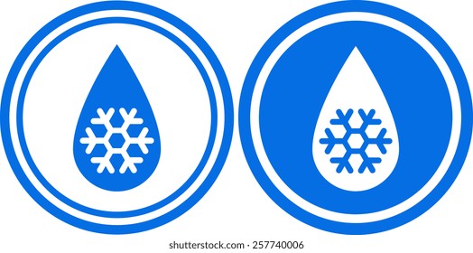 blue cool droplet with snowflake on white background 