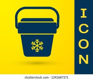 Blue Cooler bag icon isolated on yellow background. Portable freezer bag. Handheld refrigerator. Vector Illustration