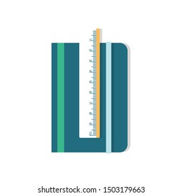 blue copy book white ruler icon in flat style isolated. Vector Symbol illustration.