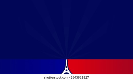 Blue copy space background Eiffel tower. France flag with Eiffel tower horizontal copy space background