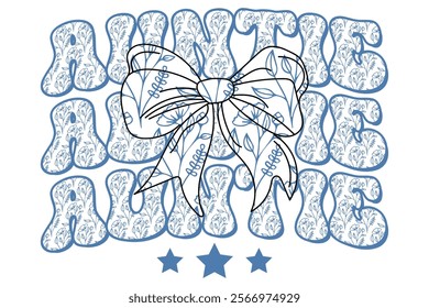 Blue Coquette Bow Auntie Chinoiserie T-shirt Design