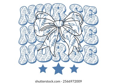 Blue Coquette Bow Nurse Chinoiserie T-shirt Design