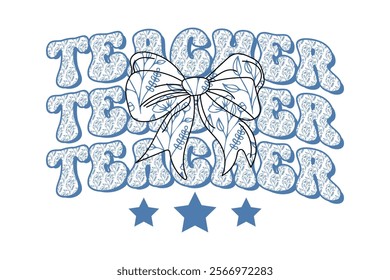 Blue Coquette Bow Teacher Chinoiserie T-shirt Design