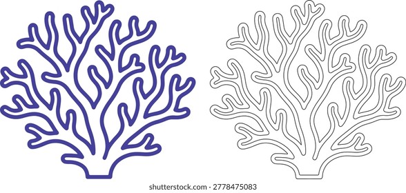 Blue coral branch outline and solid