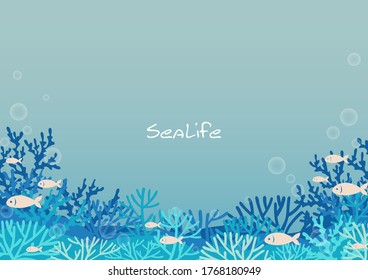 Blue coral reef and fish under the sea vector for decoration on summer holiday seasonal.