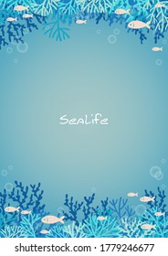 Blue coral reef and fish under the sea vector for decoration on summer holiday seasonal.