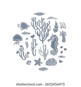 Recife de coral azul. Ilustração de vetor marinho.
