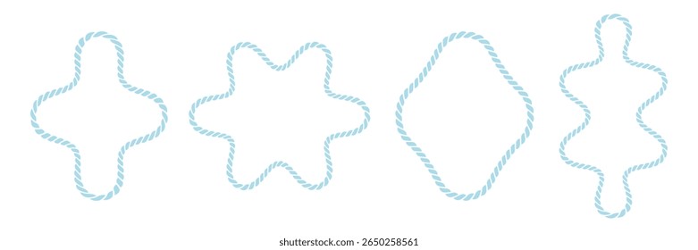 Molduras de cordão azul. Bordas decorativas de nó. Ilustração vetorial