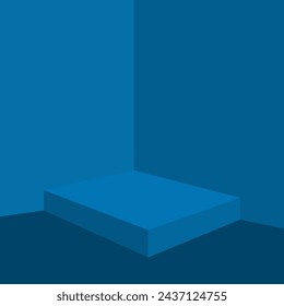 Blue corner background,with square podium with empty space