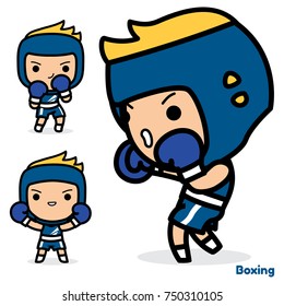 Blue corner Boxer fighting Sport Vector , isolated on white background