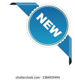 blue corner ribbon banner with text NEW