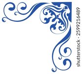 Blue corner, vintage corner, abstract scroll lines, elements, vintage graphics