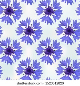 Blue cornflower, geometric pattern, seamless texture, vector.