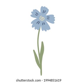 Blaue Blumenblume, handgezeichnet, Vektorgrafik einzeln auf Weiß. Wildblume oder Wiesenpflanze.
