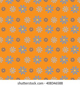 blue Cornflower on a orange background. Summer floral vector illustration.