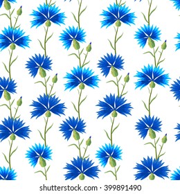Blue cornflowers. Floral seamless pattern. Vector illustration. Can be used for fabric, textile, scrapbooking, gift wrapping paper.