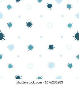 Blue Corona Virus Infection Seamless Pattern Background. Virus Corona Virus Microbe Vector. Corona Virus Sign Disense Outbreak Background