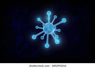 Macromacro de la célula Coronavirus azul, ilustración vectorial. Salud médica pandémica, concepto científico