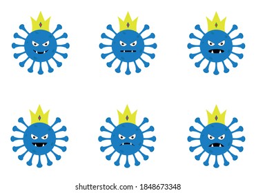 Blue coronavirus vector cartoon set with different emotions isolated on blue background.