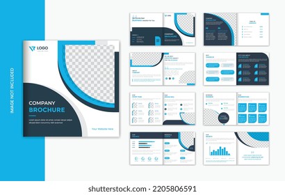 Blue Corporate 16 Pages Brochure Design Template, Business Profile Vector