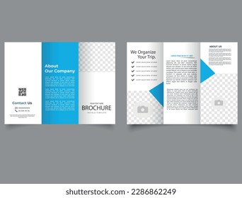 Blue Corporate brochure, trifold template design. Vector