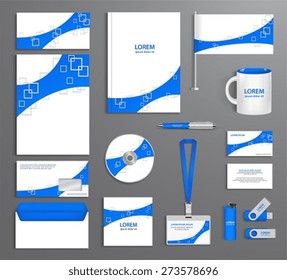Blue corporate id template, company style, abstract of design elements. Business documentation.
