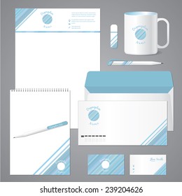 Blue corporate identity design with lines and strips