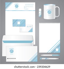 Blue corporate identity design with lines and strips