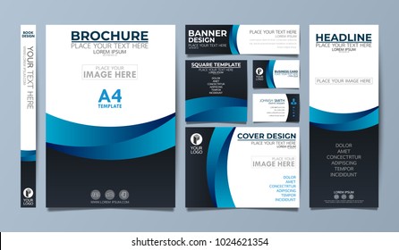 Blue corporate identity set flyer cover business brochure vector design, Leaflet advertising abstract background, Modern poster magazine layout template, Annual report for presentation.