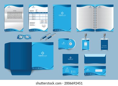Blue Corporate Identity Set. Stationery design Template. Premium Stationery design set. Most popular editable Vector Template for business or finance company