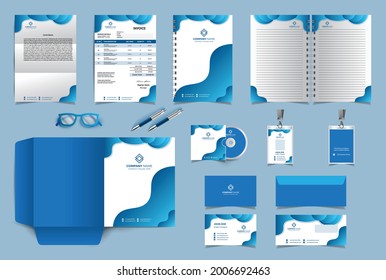 Blue Corporate Identity Set. Stationery design Template. Premium Stationery design set. Most popular editable Vector Template for business or finance company