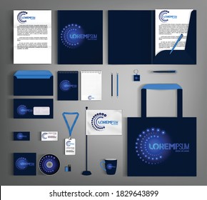 Blaue Corporate Identity-Vorlage mit abstraktem Rundelement. Business Set von Schreibwaren.