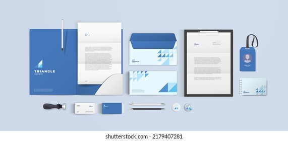 Blue corporate identity template design with color geometric elements. Business stationery