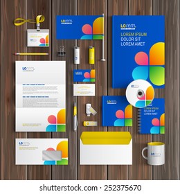 Blue corporate identity template design with color shapes in the form of flower. Business stationery