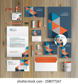 Blue corporate identity template design with geometric pattern. Business stationery