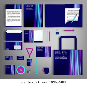 Blue corporate identity template design with abstract background. Business set stationery.