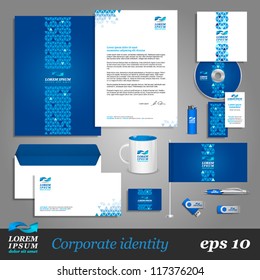 Blue corporate identity template with digital elements. Vector company style for brandbook and guideline. EPS 10