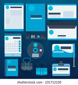 Blue corporate identity template with digital elements in blue color. Vector company style for brandbook and guideline