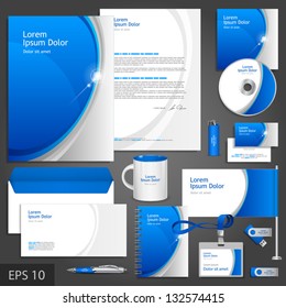 Blue corporate identity template with round elements. Vector company style for brandbook and guideline. EPS 10