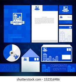 Blue corporate identity template with round elements. Vector company style for brandbook and guideline. 