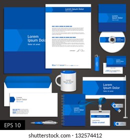 Blue corporate identity template. Vector company style for brandbook and guideline. EPS 10