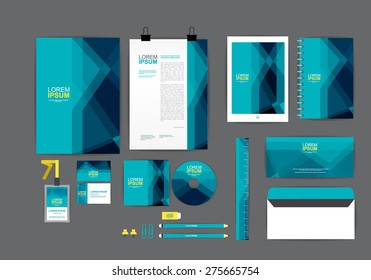 blue corporate identity template  for your business includes CD Cover, Business Card, folder, ruler, Envelope and Letter Head Designs