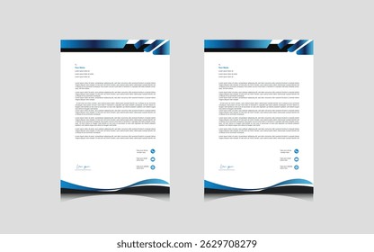 “Modern blue corporate letterhead template with sleek wave accents — fully customizable business stationery design for professional branding and corporate communication.”








